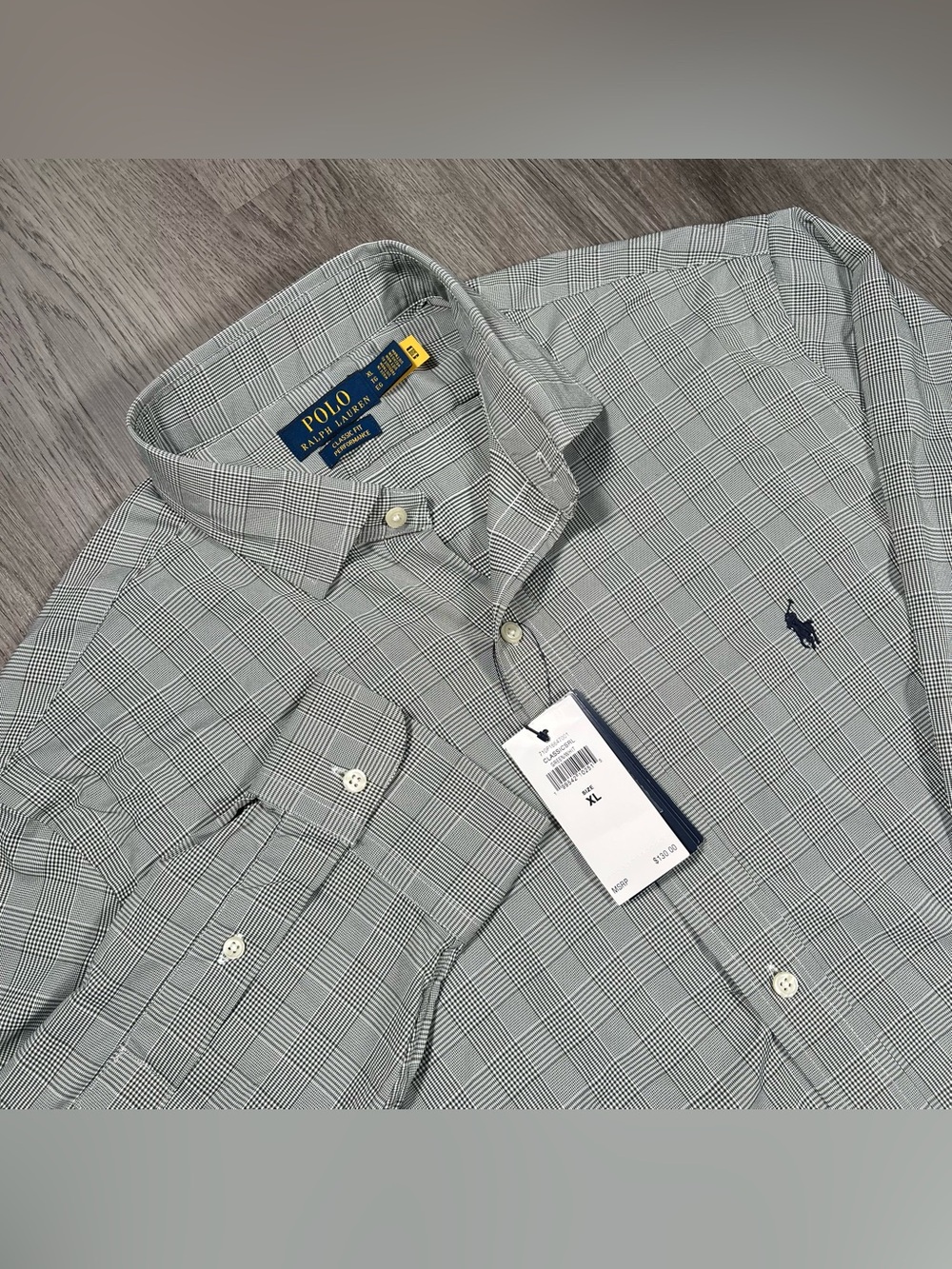 New Polo Ralph Lauren Performance Shirt LS Mens XL Grey Plaid Classic Fit $130